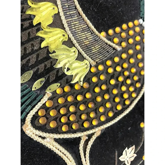 VTG Pheasant Bird Black Velvet Felt Beaded Rhinestones Art Wooden Frame MCM - Picture 8 of 16